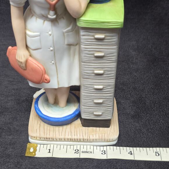 Lefton Tired Nurse with Hot Water Bottle Ceramic Collectible Figurine - Picture 9 of 11